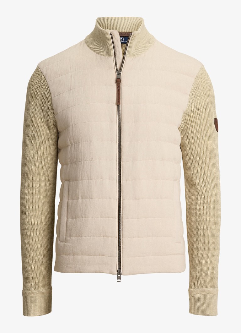 Ralph Lauren Heren Ribgebreid vest van linnen met gewatteerd voorpand in de kleur Coastal Beige / Beige