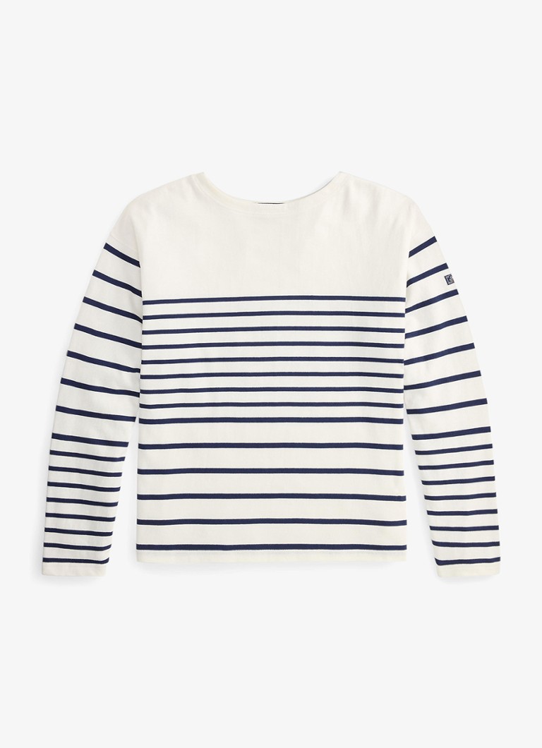 Ralph Lauren Heren Longsleeve met streepprint en boothals in de kleur Newport Navy/White / Gebroken wit