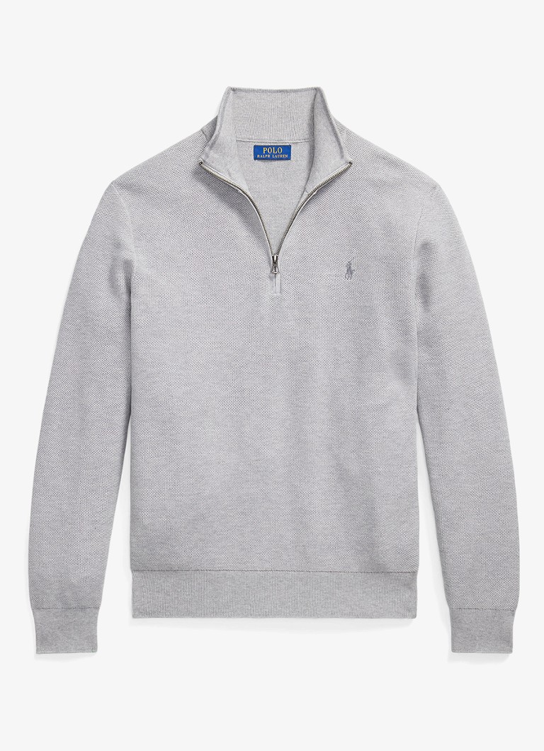 Ralph Lauren Heren Fijngebreide trui met halve rits en logoborduring in de kleur Andover Heather / Grijs