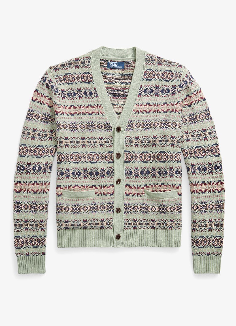 Ralph Lauren Heren Fijngebreid vest in linnenblend met jacquard dessin in de kleur Green Combo / Groen