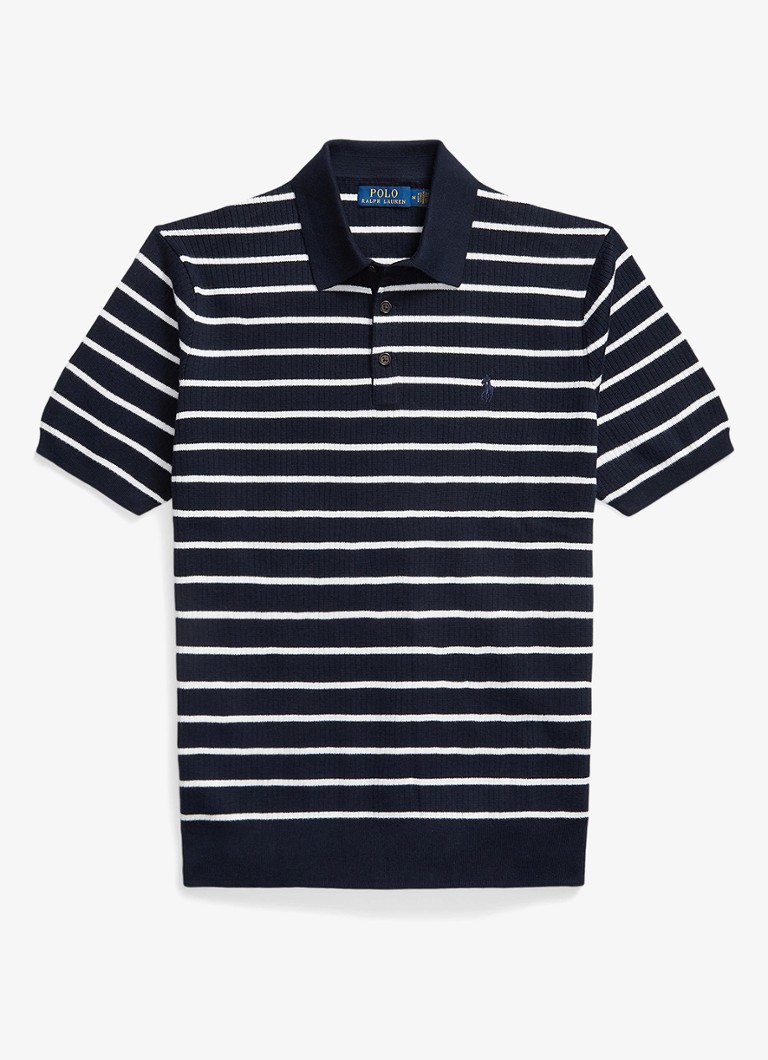 Ralph Lauren Heren Slim fit ribgebreide polo met streepprint in de kleur Navy White Combo / Donkerblauw