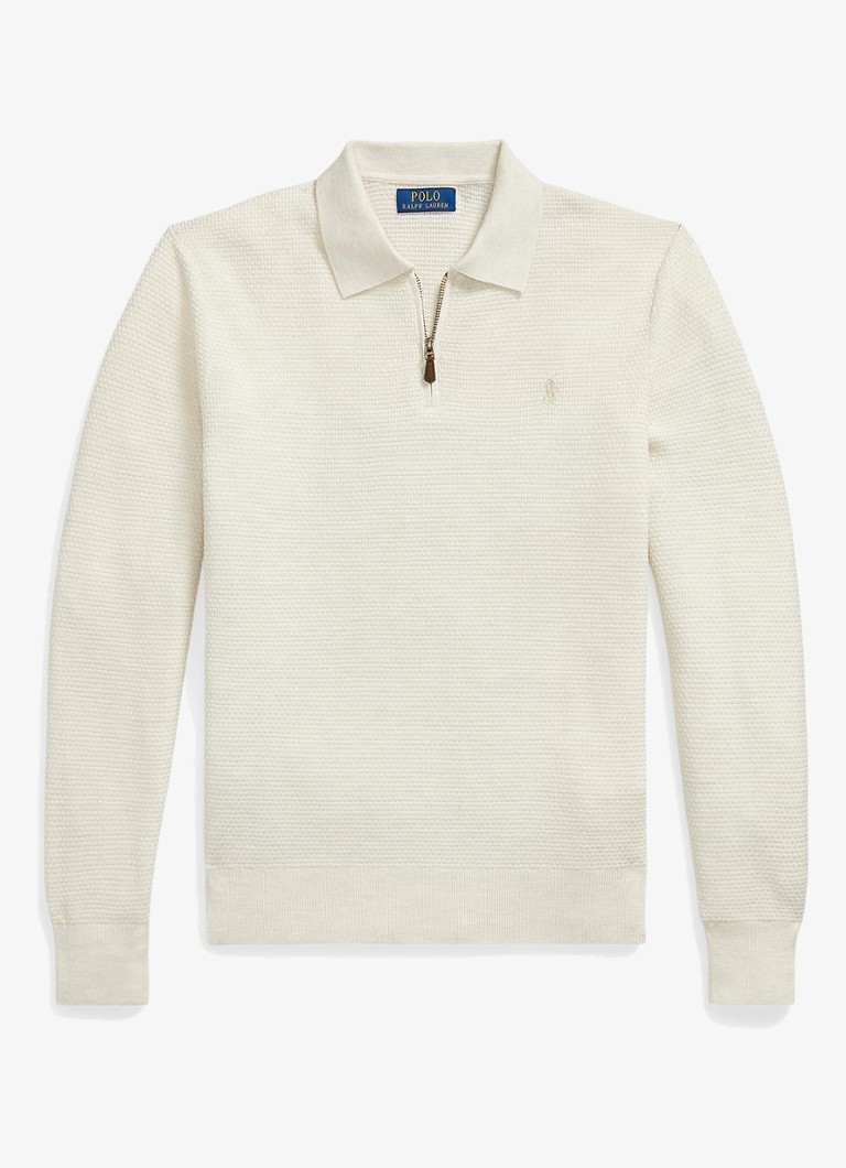 Ralph Lauren Heren Grofgebreide trui van wol met halve rits in de kleur Trifle Cream Heather / Crème