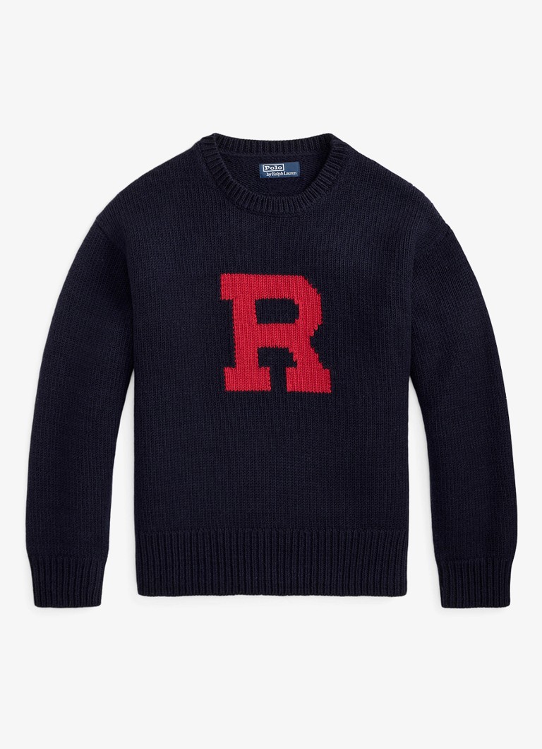 Ralph Lauren Heren Grofgebreide trui van wol met print in de kleur Navy Combo-32EN / Blauw