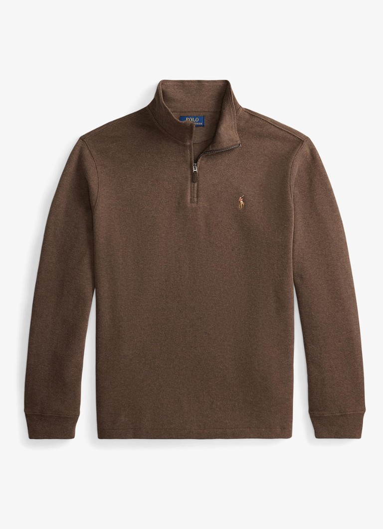 Ralph Lauren Heren Ribgebreide trui met halve rits in de kleur Nutmeg Brown Heather / Bruin