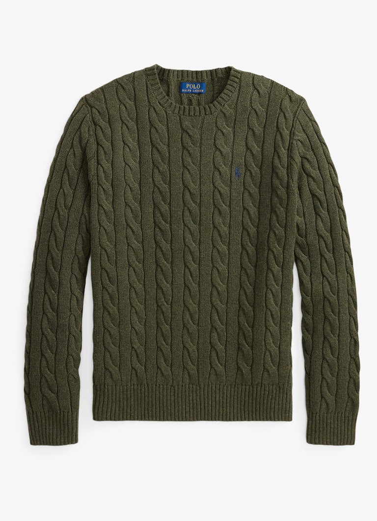 Ralph Lauren Heren Kabelgebreide trui met logoborduring in de kleur Olive Shrub Heather-ZXQG