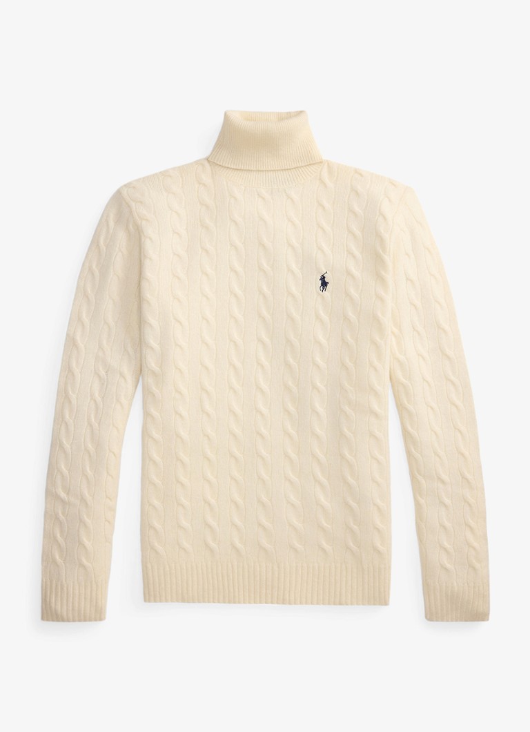 Ralph Lauren Heren Kabelgebreide coltrui in kasjmierblend in de kleur Andover Cream-34TY / Crème