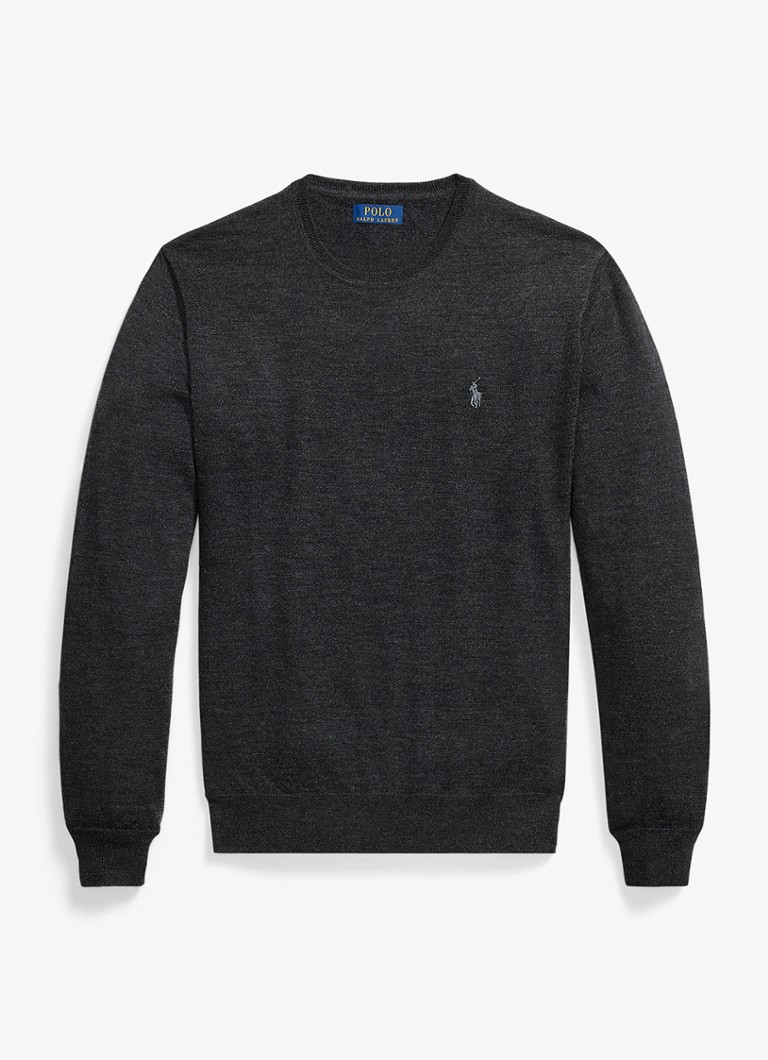 Ralph Lauren Heren Fijngebreide trui met logoborduring in de kleur Dark Granite Hthr / Donkergrijs