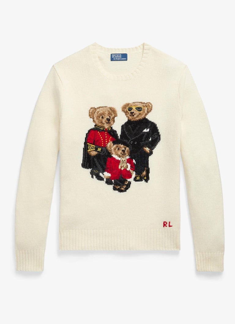 Ralph Lauren Heren Grofgebreide trui in kasjmierblend met print in de kleur Authentic Cream / Crème
