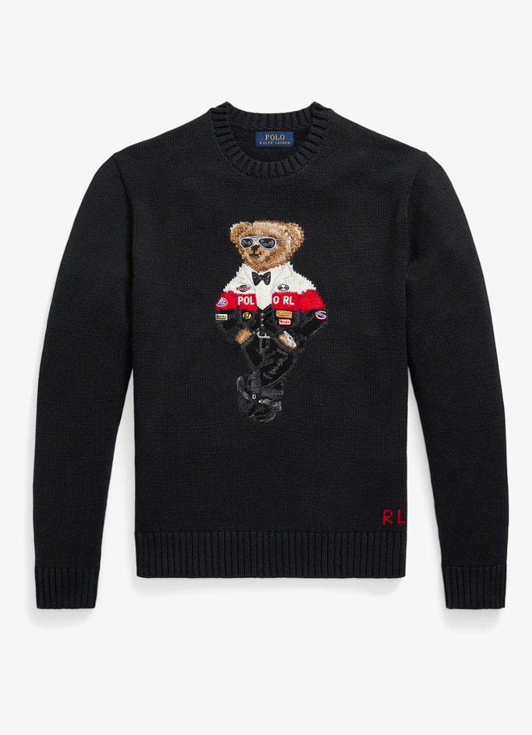 Ralph Lauren Heren Grofgebreide trui met ingebreid logo in de kleur Polo Black / Zwart