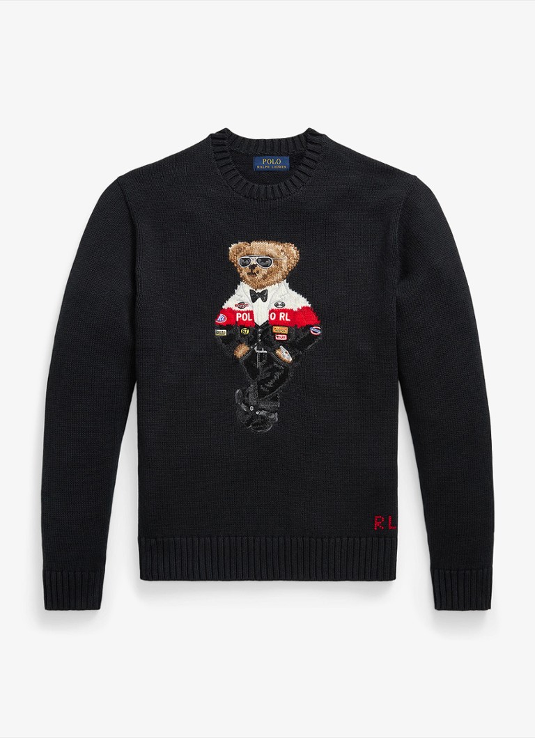 Ralph Lauren Heren Grofgebreide trui met ingebreid logo in de kleur Polo Black / Zwart