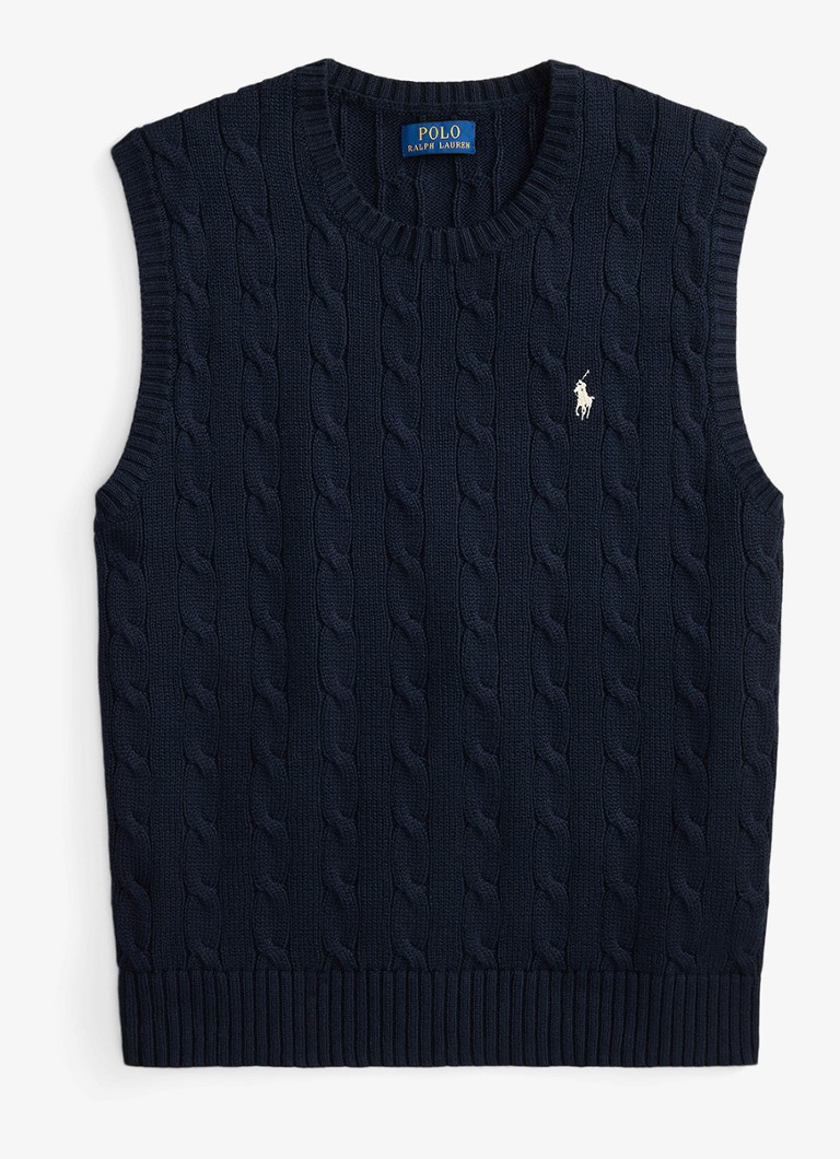 Ralph Lauren Heren Kabelgebreide spencer met logo in de kleur Hunter Navy / Donkerblauw