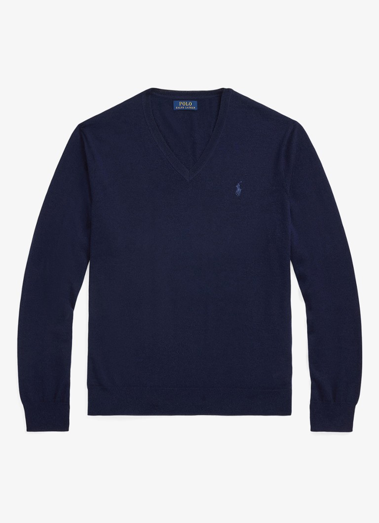 Ralph Lauren Heren Fijngebreide pullover van wol met V-hals in de kleur Blauw