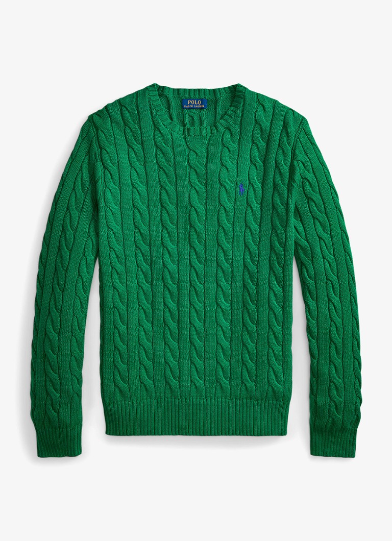 Ralph Lauren Heren Kabelgebreide trui met logoborduring in de kleur Erin Green-48LH