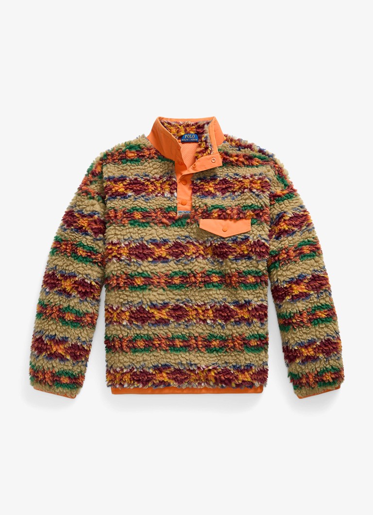 Ralph Lauren Heren Trui van teddy met kraag in de kleur Red Rock Fairisle / Oranje