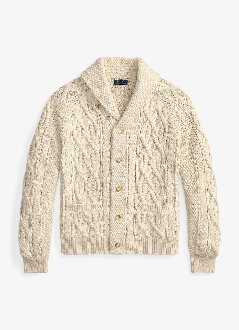 Ralph Lauren Heren Kabelgebreid vest met steekzakken in de kleur Oatmeal Combo-3PKD / Beige