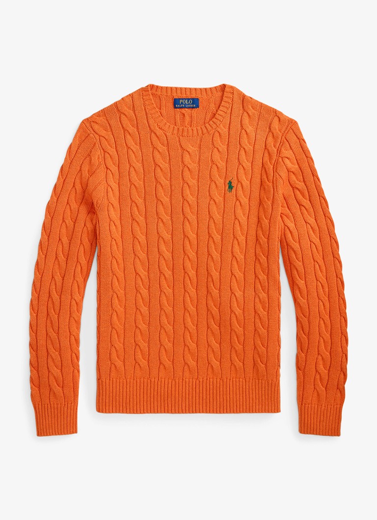 Ralph Lauren Heren Kabelgebreide trui met logoborduring in de kleur Orange Jasper Heather-ZXS8