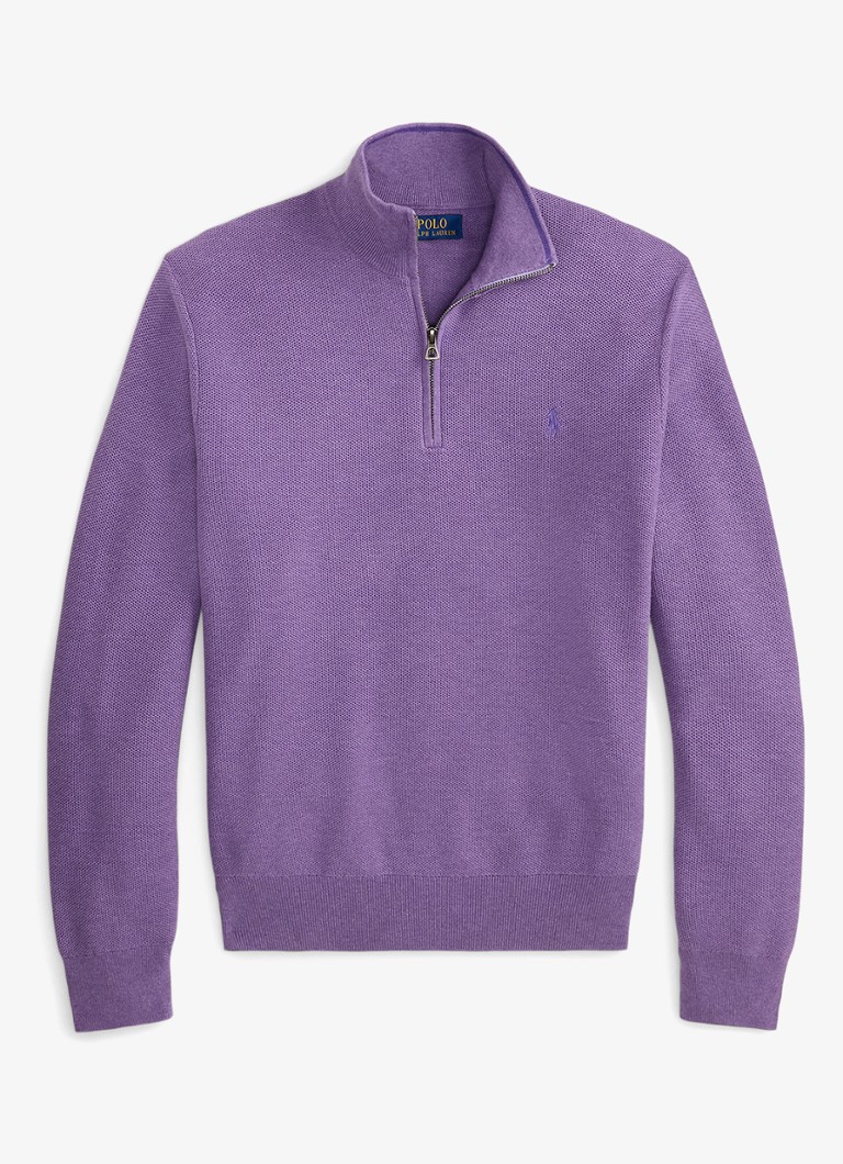 Ralph Lauren Heren Fijngebreide trui met halve rits en logoborduring in de kleur Light Coronet Purple Heather / Lichtpaars
