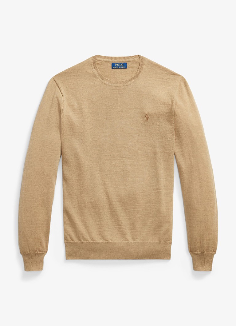 Ralph Lauren Heren Fijngebreide trui met logoborduring in de kleur Jicama Brown Heather / Beige
