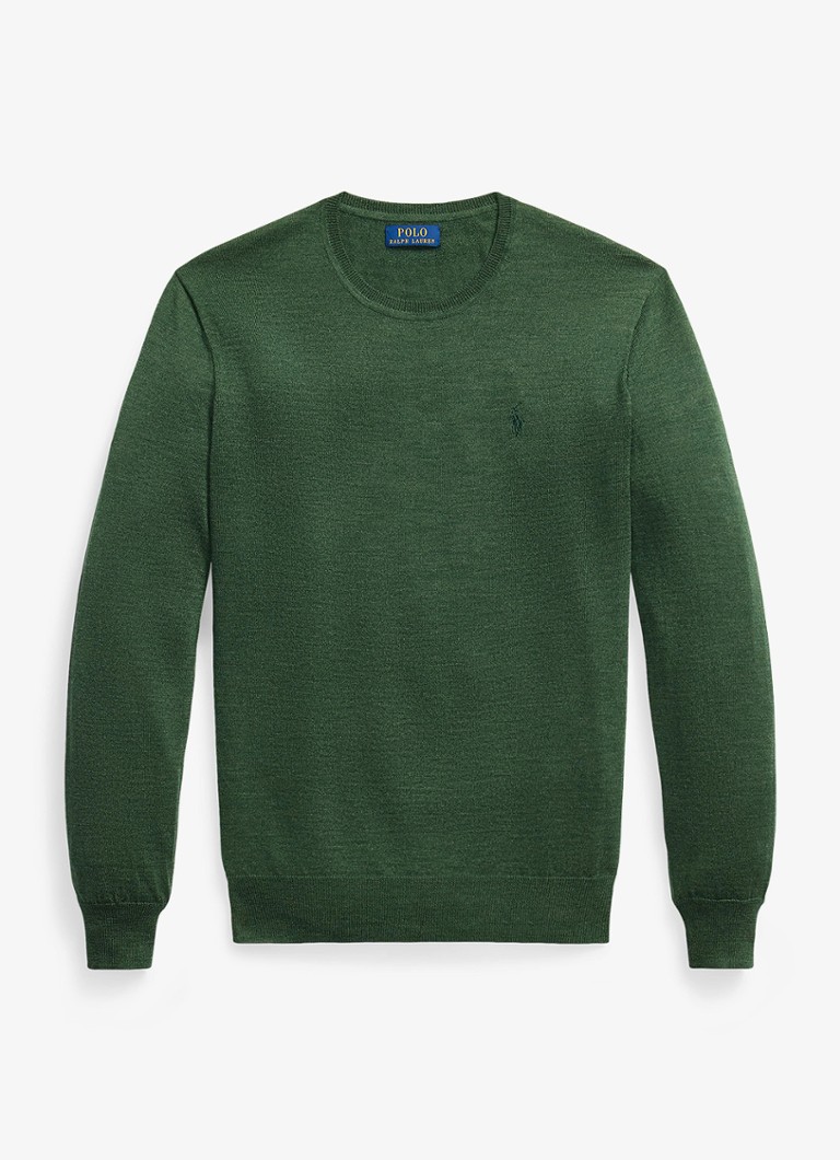 Ralph Lauren Heren Fijngebreide trui met logoborduring in de kleur Lodgepole Pine Heather / Groen
