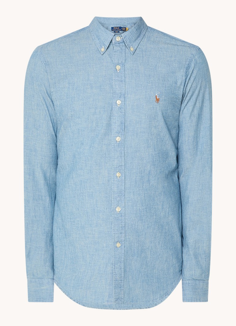 Ralph Lauren Heren Regular fit overhemd met logo in de kleur Chambray / Blauw