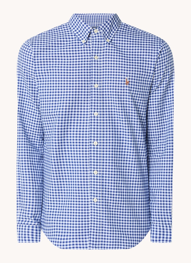 Ralph Lauren Heren Custom fit overhemd met logoborduring in de kleur Blue White Gingham / Blauw
