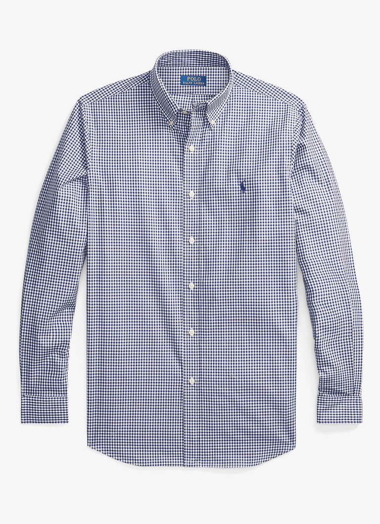 Ralph Lauren Heren Custom fit overhemd met ruitdessin en logoborduring in de kleur Navy/White / Donkerblauw