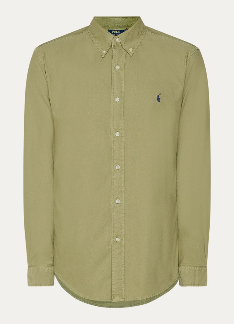 Ralph Lauren Heren Oxford custom fit overhemd met logoborduring in de kleur Sage Green / Groen