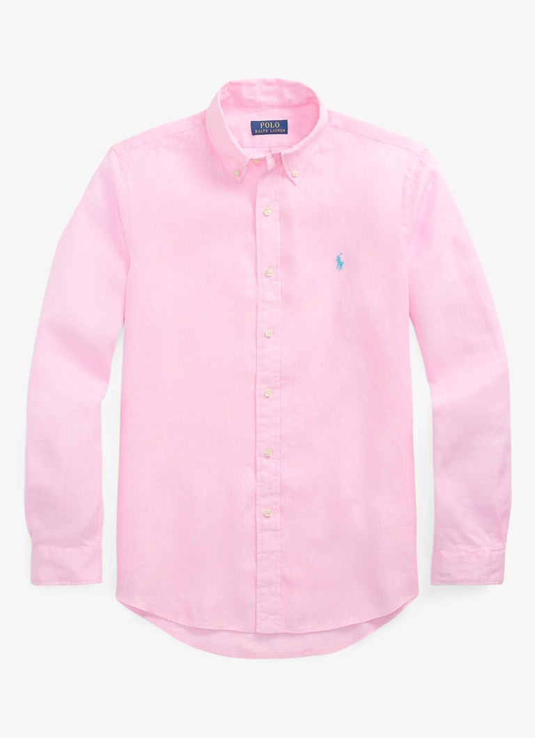 Ralph Lauren Heren Custom Fit overhemd van linnen in de kleur Carmel Pink / Roze