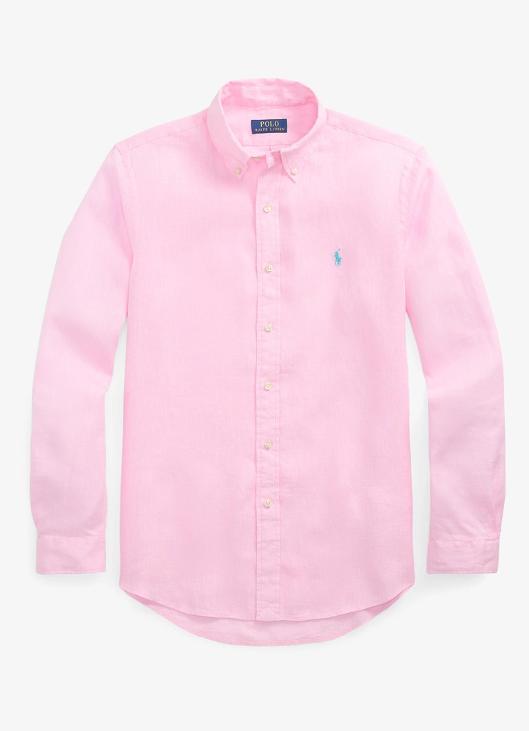 Ralph Lauren Heren Custom Fit overhemd van linnen in de kleur Carmel Pink / Roze
