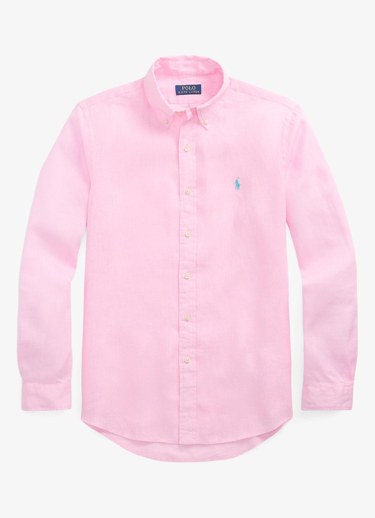 Ralph Lauren Heren Slim fit overhemd van linnen met logoborduring in de kleur Carmel Pink / Roze