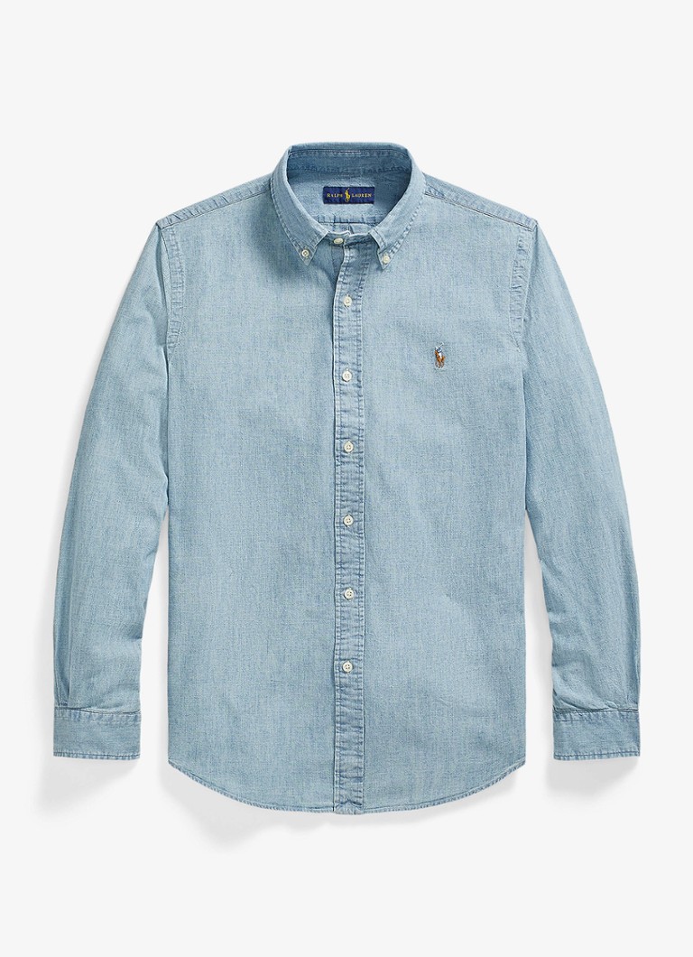Ralph Lauren Heren Custom fit button down-overhemd van denim in de kleur Chambray / Blauw