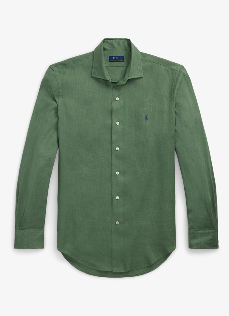 Ralph Lauren Heren Custom Fit overhemd van linnen in de kleur Fatigue / Groen