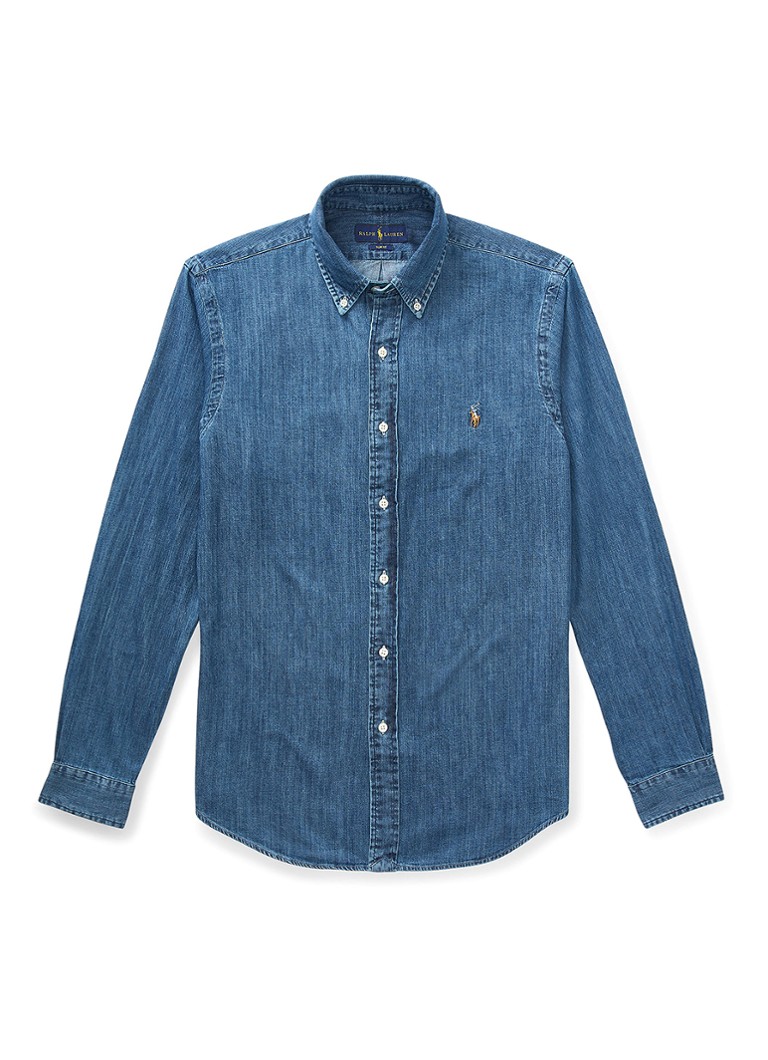 Ralph Lauren Heren Slim fit overhemd van chambray met logoborduring in de kleur Indigo