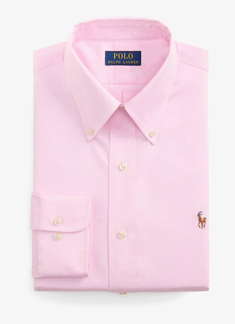Ralph Lauren Heren Custom fit overhemd met logoborduring in de kleur Pink , White / Roze , Wit