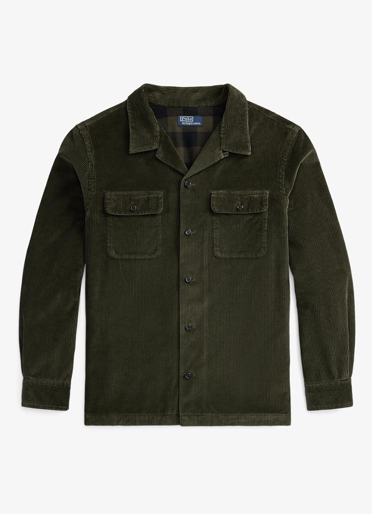Ralph Lauren Heren Regular fit overshirt van corduroy in de kleur Armadillo / Legergroen