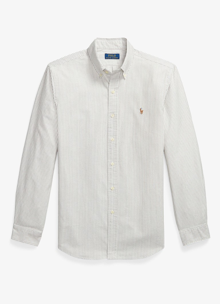 Ralph Lauren Heren Custom fit Oxford overhemd met streepprint in de kleur Pale Russet / Grijs