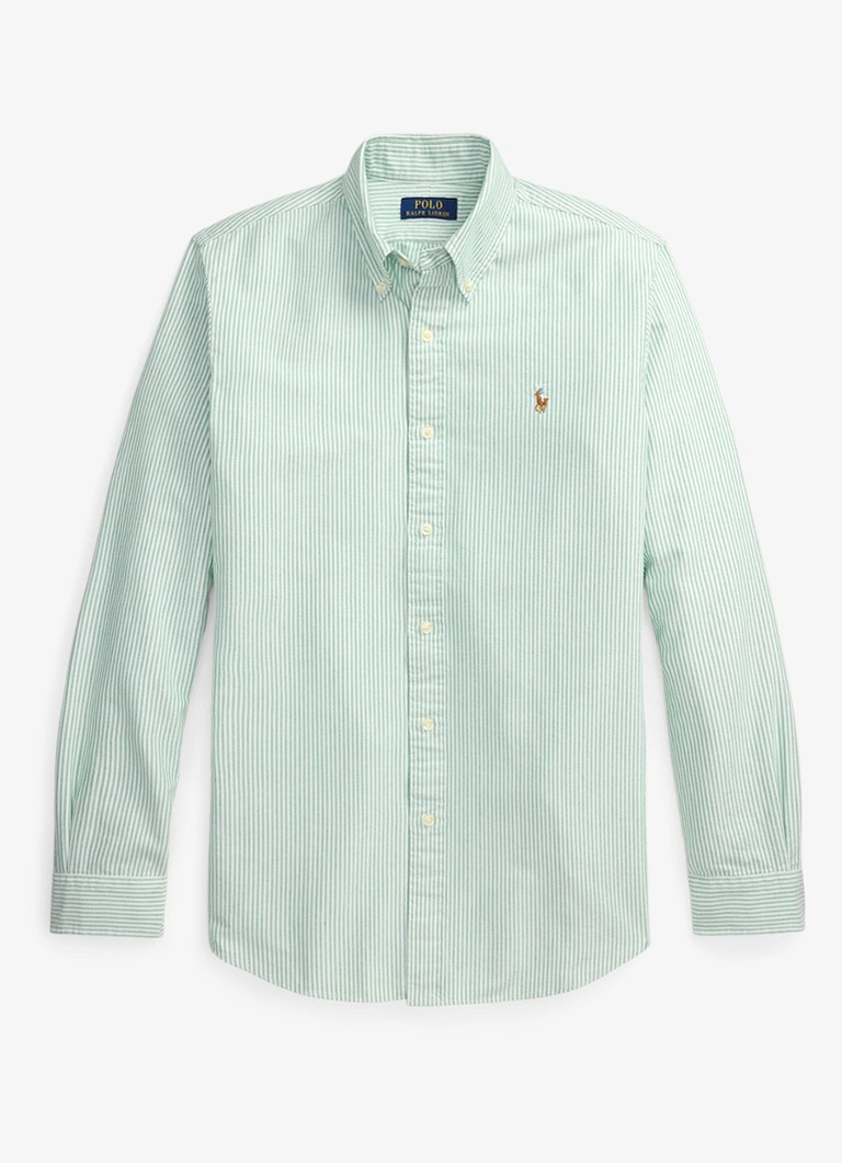 Ralph Lauren Heren Custom fit Oxford overhemd met streepprint in de kleur Hillside Green / Mintgroen