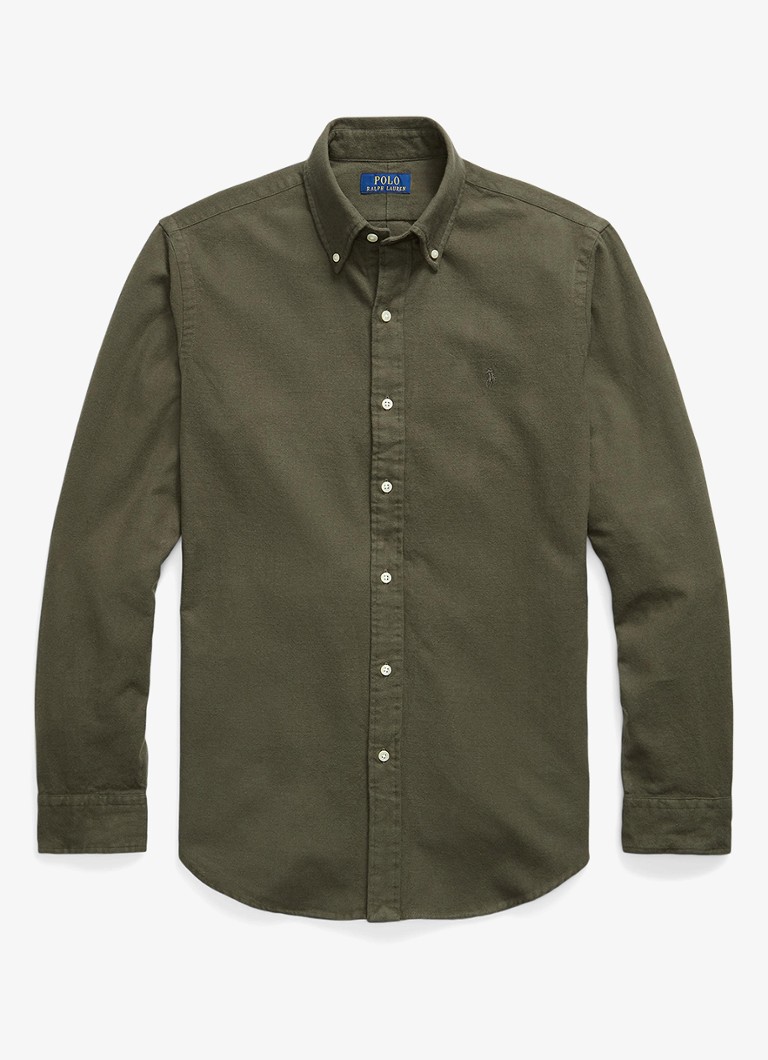 Ralph Lauren Heren Costum fit overhemd met logoborduring in de kleur Ranger Green / Groen