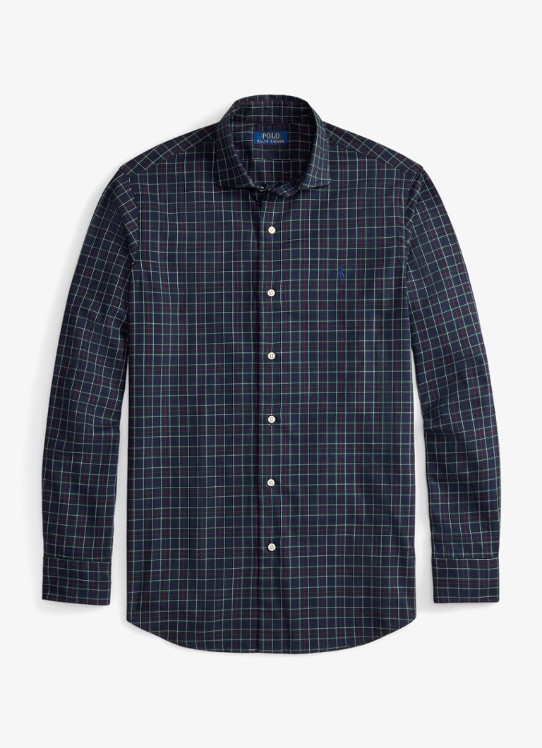 Ralph Lauren Heren Custom fit overhemd met ruitdessin in de kleur Navy Forest / Donkerblauw