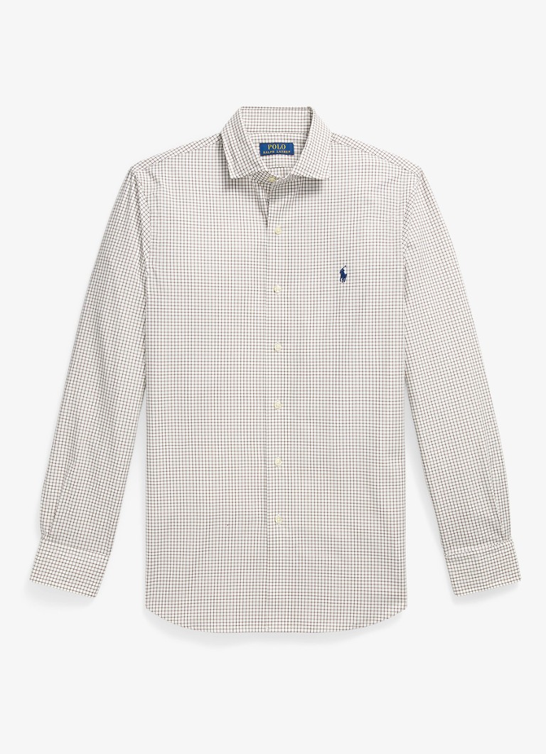 Ralph Lauren Heren Custom fit overhemd met ruitdessin en logoborduring in de kleur White Chocolate Brown / Bruin
