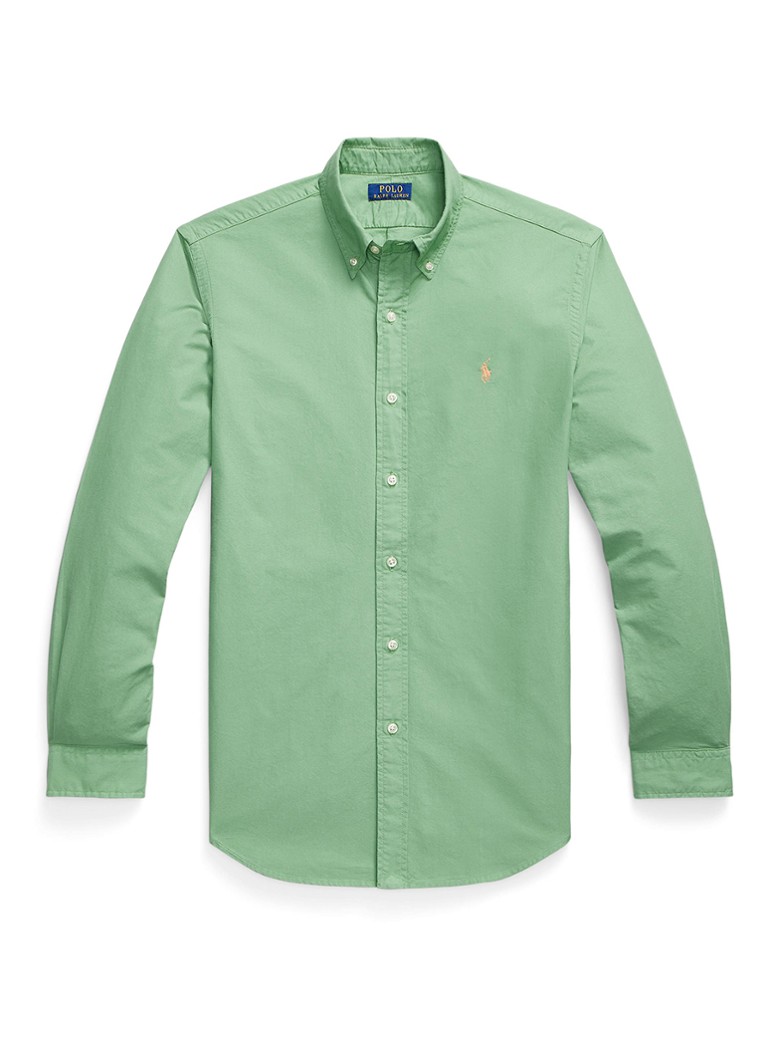Ralph Lauren Heren Custom fit overhemd met logoborduring in de kleur Outback Green / Groen