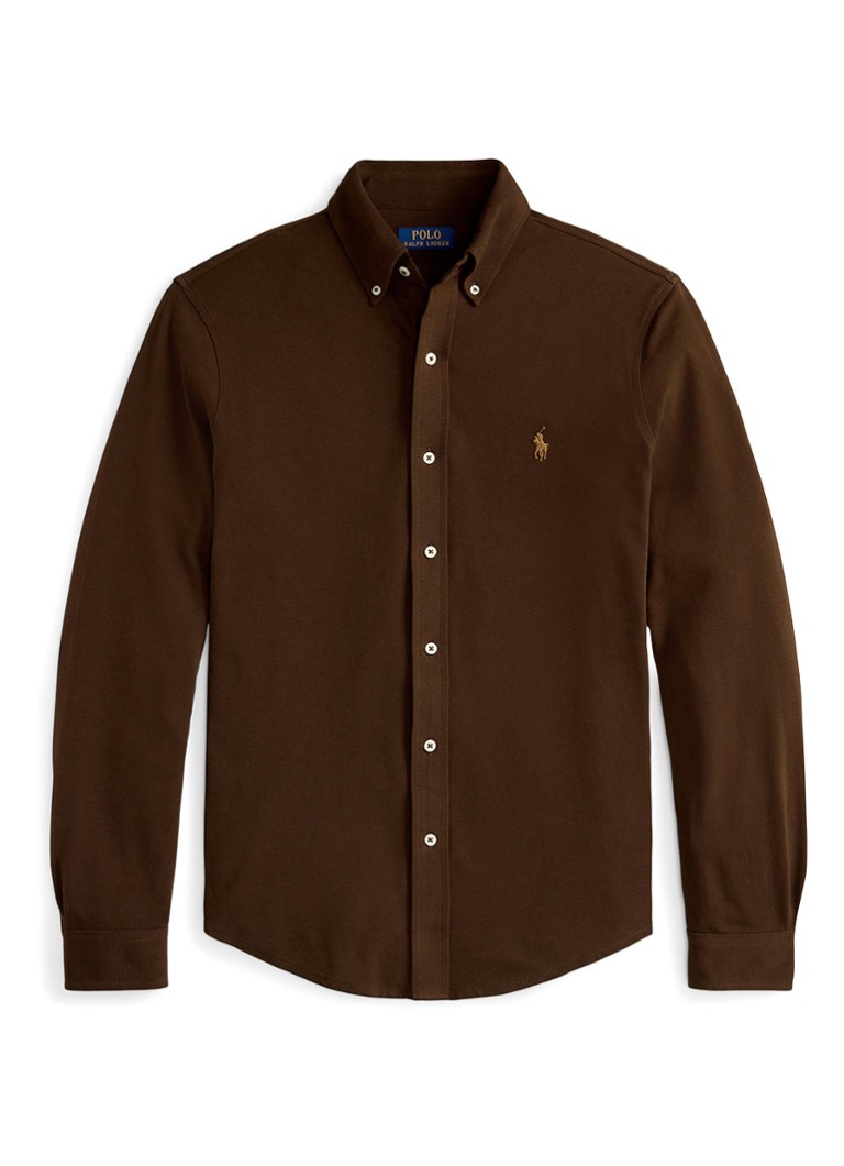 Ralph Lauren Heren Regular fit overhemd van piqué katoen in de kleur Dark Beech / Zwart