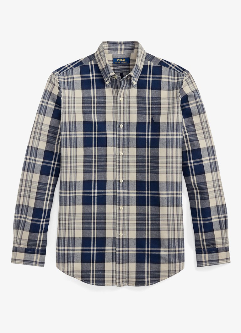 Ralph Lauren Heren Custom fit overhemd met ruitdessin en logoborduring in de kleur Off White Navy / Blauw
