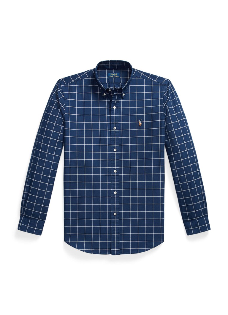 Ralph Lauren Heren Custom fit overhemd met ruitdessin in de kleur Navy White / Donkerblauw