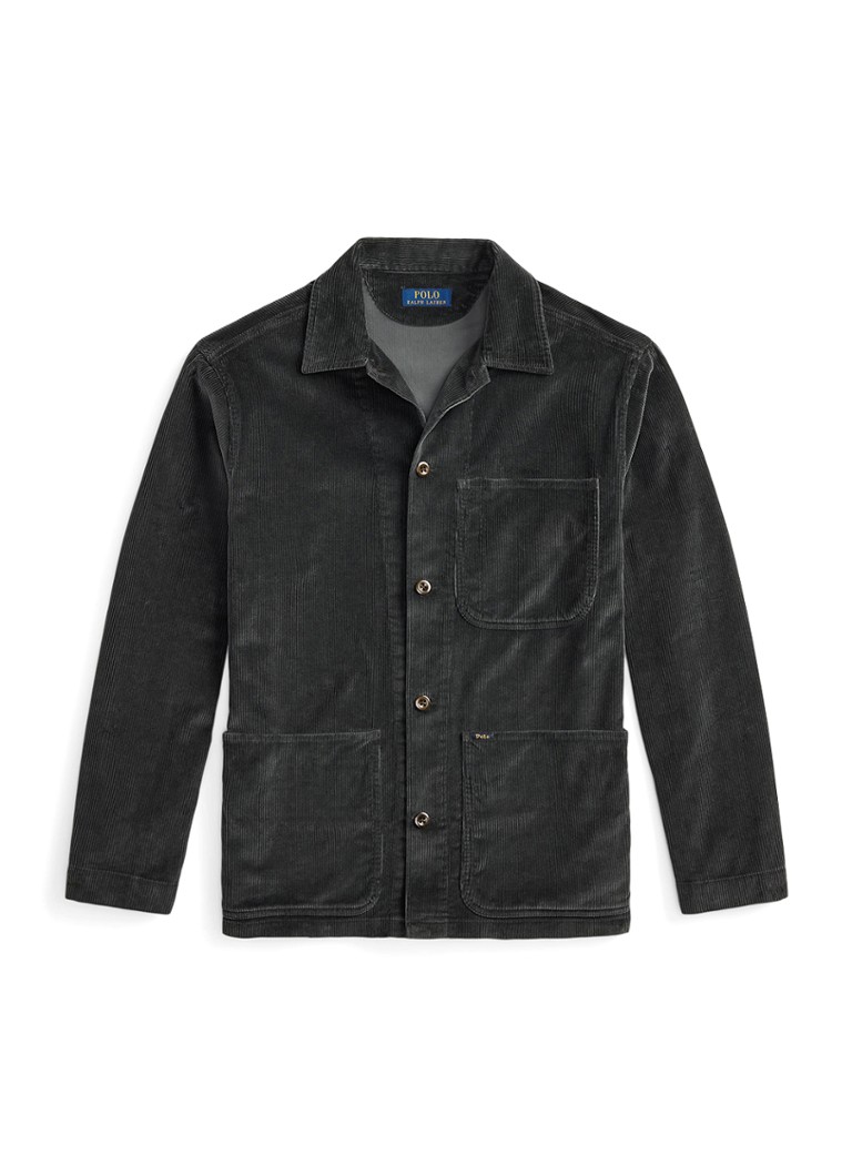 Ralph Lauren Heren Overshirt van corduroy met opgestikte zakken in de kleur Deep Grey / Donkergrijs