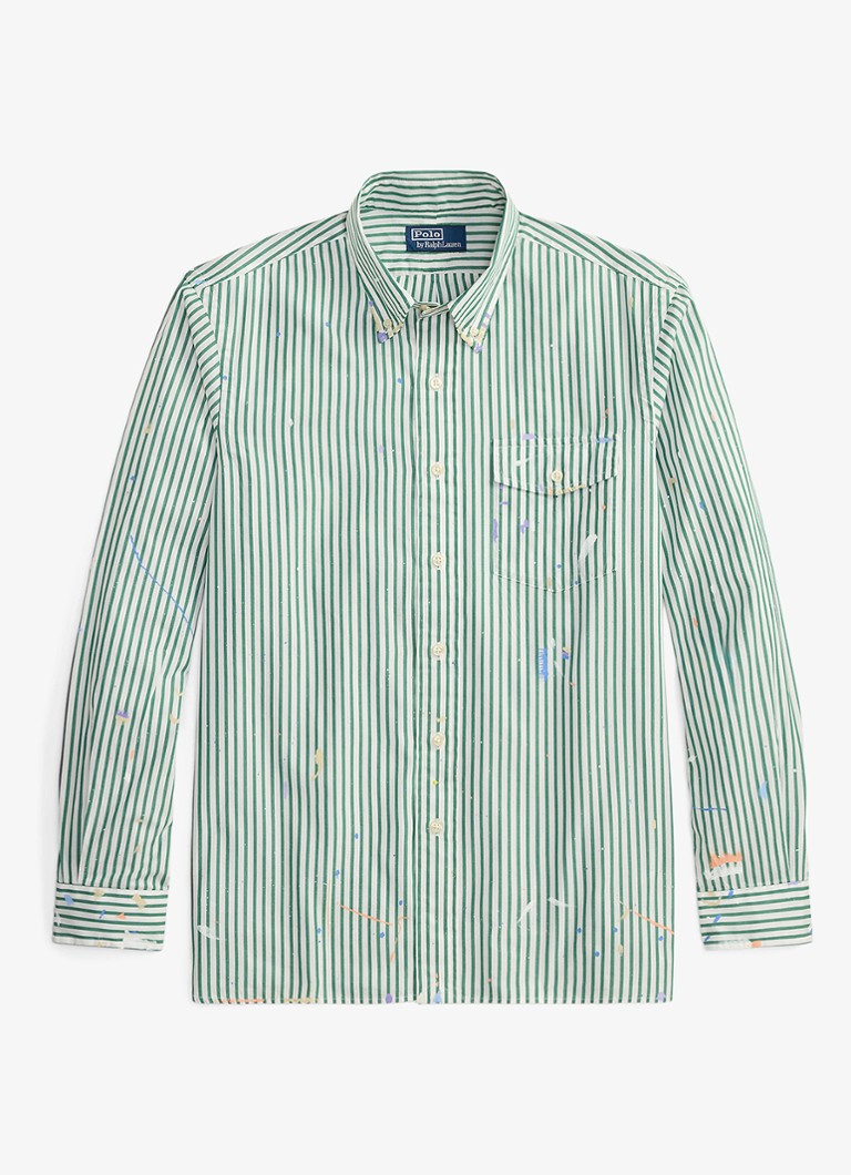 Ralph Lauren Heren Regular fit overhemd met streepprint in de kleur 7032 Valley Paint Splatter / Lichtgroen
