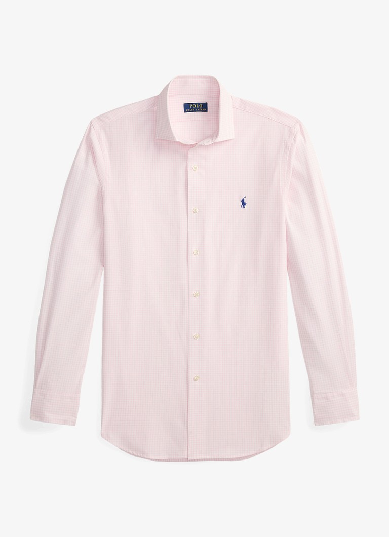 Ralph Lauren Heren Custom fit overhemd met ruitdessin en logoborduring in de kleur White Carmel Pink / Lichtroze