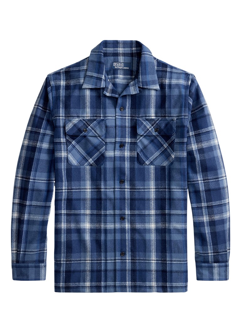 Ralph Lauren Heren Classic fit overhemd van wol met ruitdessin in de kleur Blue Heather / Blauw