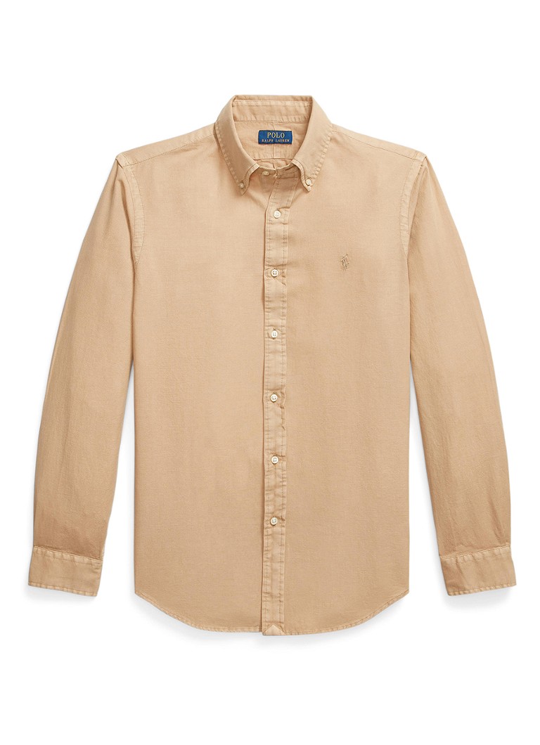 Ralph Lauren Heren Custom fit overhemd met logoborduring in de kleur Surrey Tan / Bruin