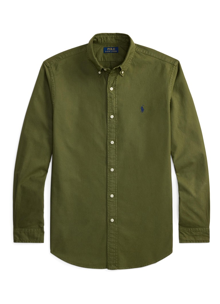Ralph Lauren Heren Custom fit overhemd met logoborduring in de kleur New Olive / Olijfgroen
